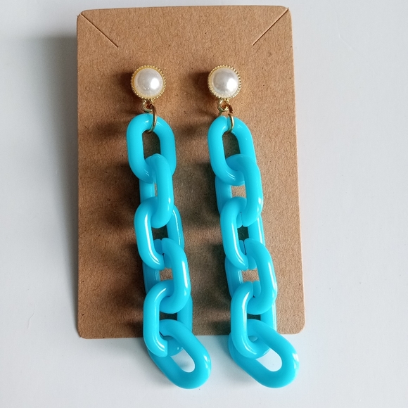 Fashion Jewelry Light Blue Chain Dangle Earrings - Picture 1 of 5